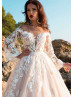 Ivory Lace Peach Tulle Wedding Dress With Horsehair Trim